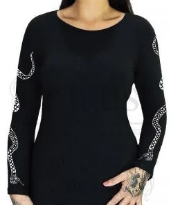 Dr Faust White Snake Long Sleeved Black Mini Dress - Serena