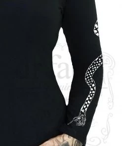 Dr Faust White Snake Long Sleeved Black Mini Dress - Serena