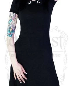 Dr Faust Subtle Crescent Moon Collar Black Maxi Dress - Kailani DRESSES