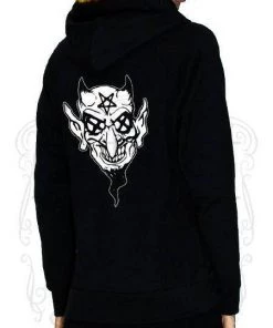 Dr Faust OMEN COLLECTIONNEW Pentagram Eyes Crazy Devil Women's Black Hoodie - Regina