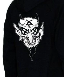 Dr Faust OMEN COLLECTIONNEW Pentagram Eyes Crazy Devil Women's Black Hoodie - Regina