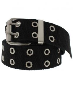 Dr Faust ACCESSORIES 2-Row Eyelets Black Canvas Webbing Belt - Carter