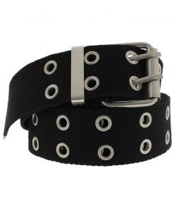 Dr Faust ACCESSORIES 2-Row Eyelets Black Canvas Webbing Belt - Carter