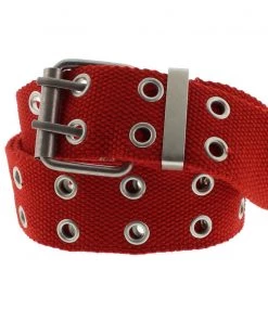 Dr Faust 2-Row Eyelets Red Canvas Webbing Belt - Carter ACCESSORIES