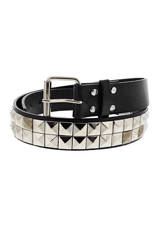 Dr Faust ACCESSORIES 2-Row Pyramid Studded Black Vegan Leather Belt - Luka