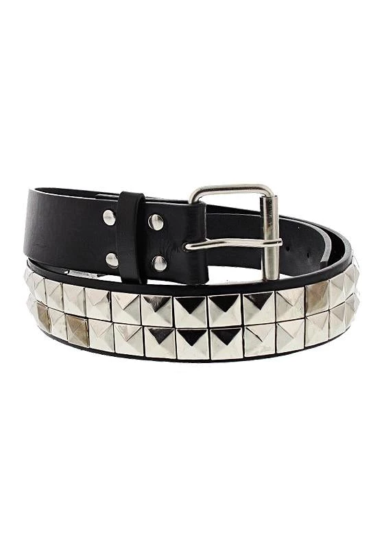 Dr Faust ACCESSORIES 2-Row Pyramid Studded Black Vegan Leather Belt - Luka