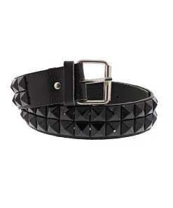 Dr Faust ACCESSORIES 2-Row Pyramid Studded Black Leather Belt - Ronan