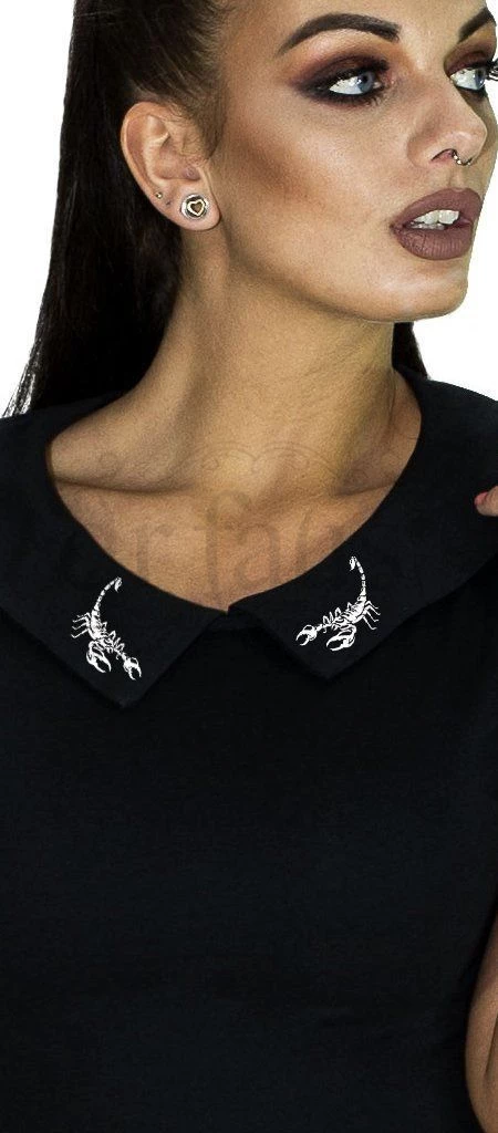 Dr Faust DRESSES Scorpions On Collar Long Black Maxi Dress - Natasha 4 Dr Faust DRESSES Scorpions On Collar Long Black Maxi Dress - Natasha
