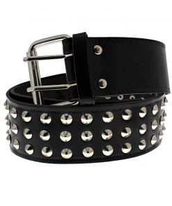 Dr Faust 3-Row Conical Studded Black Leather Belt - Kane