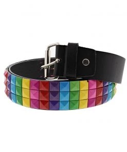 Dr Faust ACCESSORIES 3-Row Rainbow Pyramid Chessboard Black Leather Belt - Kameron