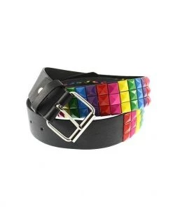Dr Faust ACCESSORIES 3-Row Rainbow Pyramid Chessboard Black Leather Belt - Kameron