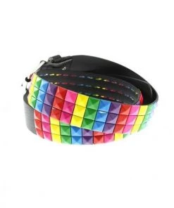 Dr Faust ACCESSORIES 3-Row Rainbow Pyramid Chessboard Black Leather Belt - Kameron