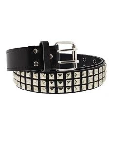 Dr Faust 3-Row Silver Spaced Pyramid Black Leather Belt - Daxton ACCESSORIES