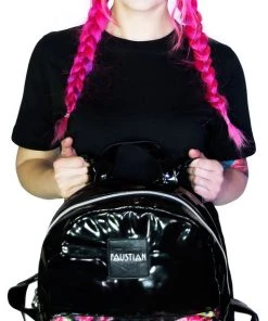 Dr Faust 3D Flower Skulls Vegan Leather Black Backpack - Brat