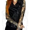 Dr Faust Square Studs Leather Black Biker Vest - Sol