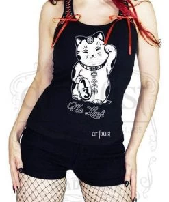 Dr Faust OMEN COLLECTIONNEW Japanese Out Of Luck Cat Women's Black Vest - Erika
