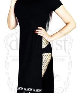 Dr Faust DRESSES White Skulls Black High Split Dress - Demi
