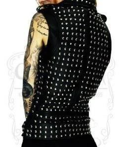 Dr Faust Square Studs Leather Black Biker Vest - Sol