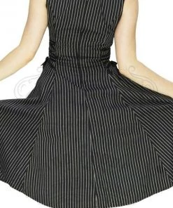 Dr Faust DRESSES Slimming Pinstripe Black & White Midi Dress - Gianna