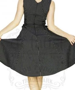 Dr Faust DRESSES Slimming Pinstripe Black & White Midi Dress - Gianna