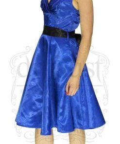 Dr Faust Draped Heart Silk Blue Midi Dress - Rylee DRESSES