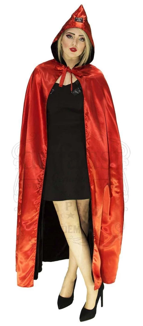 Dr Faust Red Silk And Black Velvet Reversible Pointed Hooded Cape - Juliana DRESSES 3 Dr Faust Red Silk And Black Velvet Reversible Pointed Hooded Cape - Juliana DRESSES