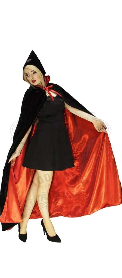Dr Faust Red Silk And Black Velvet Reversible Pointed Hooded Cape - Juliana DRESSES 5 Dr Faust Red Silk And Black Velvet Reversible Pointed Hooded Cape - Juliana DRESSES