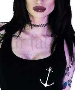 Dr Faust DRESSES Seafarer White Anchors Black Mini Dress - Liv