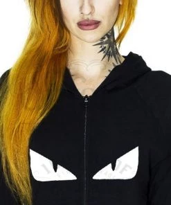 Dr Faust OMEN COLLECTIONNEW Evil Monster Eyes Women's Black Hoodie - Aileen