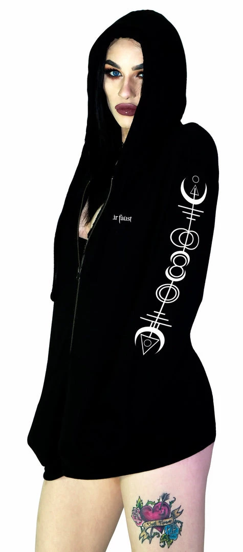 Dr Faust Alien Symbols Women's Black Hoodie - Kristen 3 Dr Faust Alien Symbols Women's Black Hoodie - Kristen