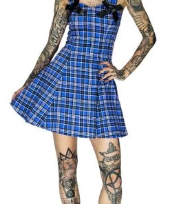 Dr Faust Alternative Blue Tartan Mini Dress - Lily DRESSES