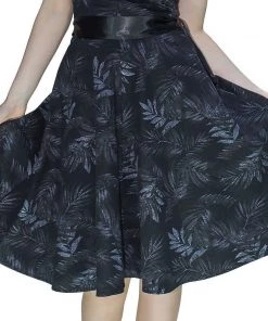 Dr Faust Dark Leaf Black Midi Dress - Annabelle