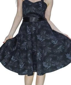 Dr Faust Dark Leaf Black Midi Dress - Annabelle