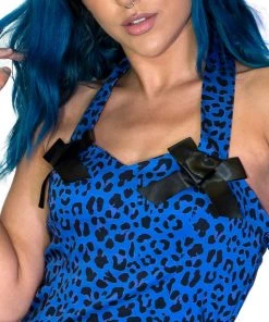 Dr Faust Aqua Leopard Blue Mini Dress - Jessica DRESSES