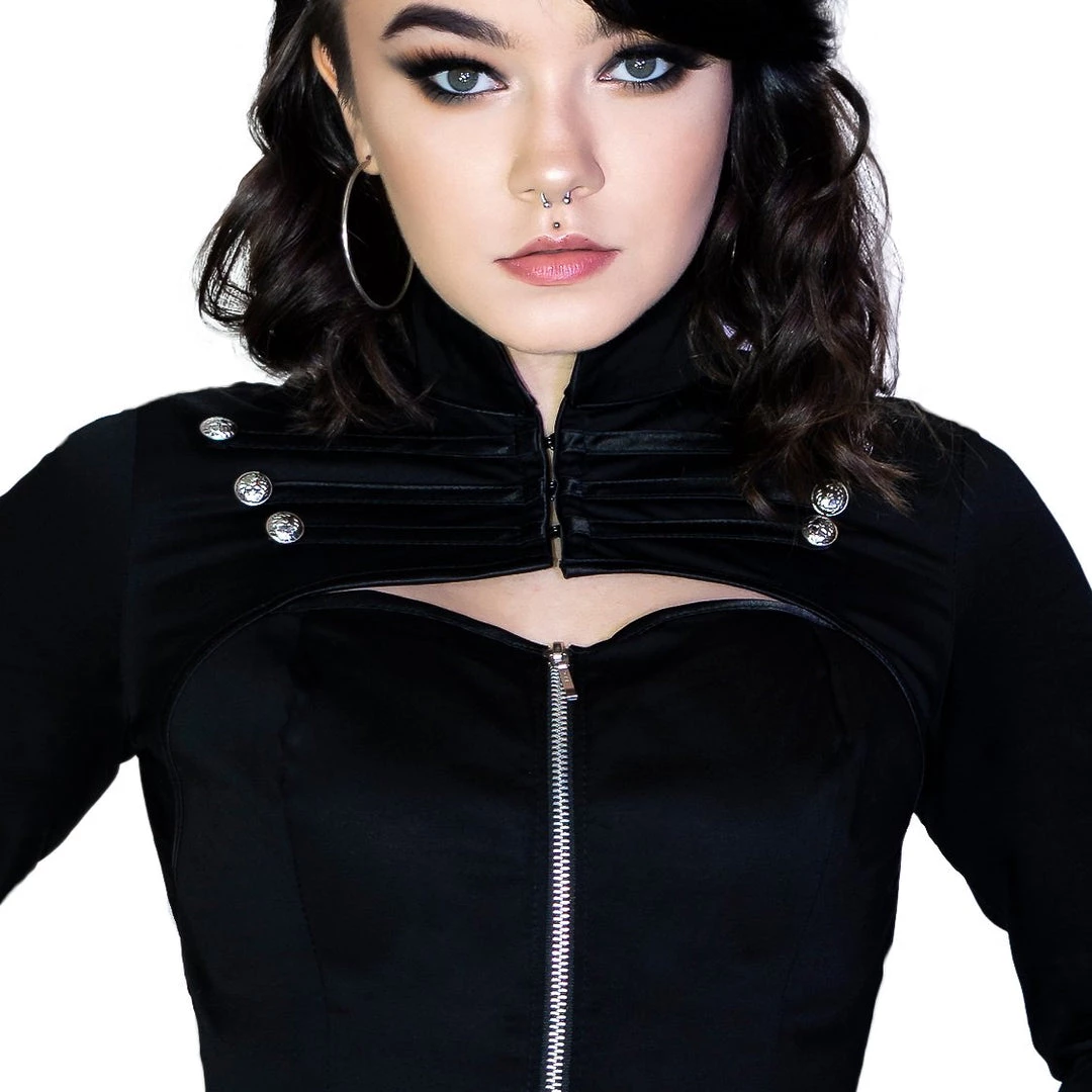 Dr Faust Avant-garde Military Hi Lo Black Mini Dress - Liberty