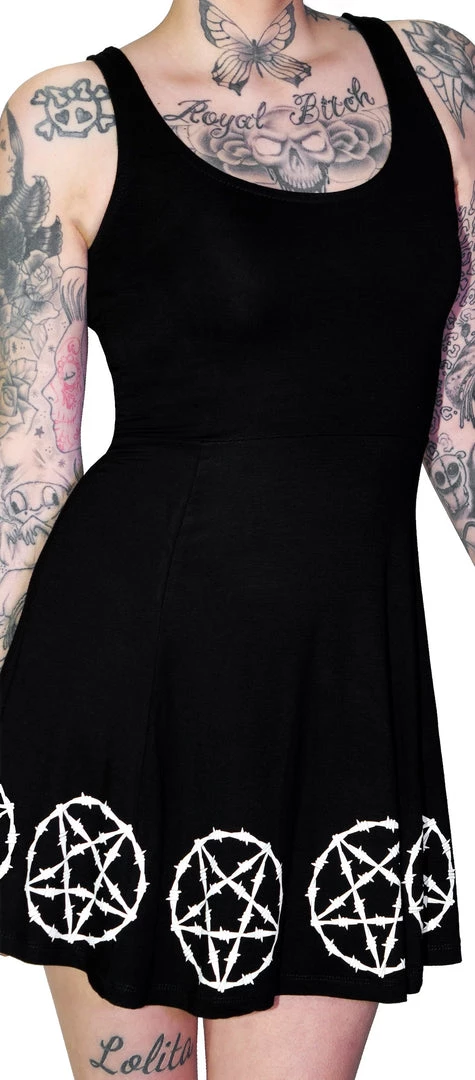 Dr Faust Barbed Wire Pentagram Black Mini Dress - Zahra DRESSES