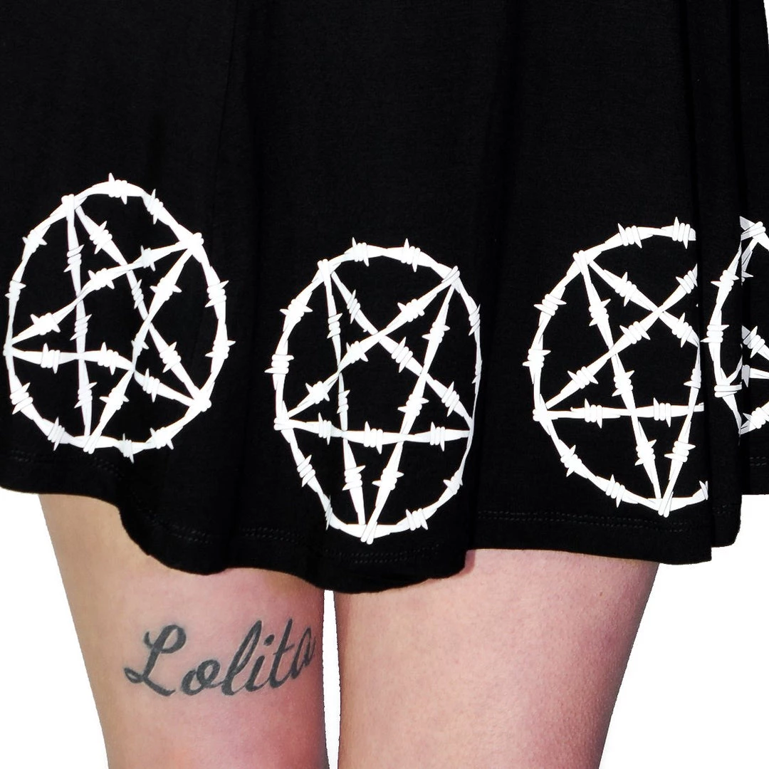Dr Faust Barbed Wire Pentagram Black Mini Dress - Zahra DRESSES