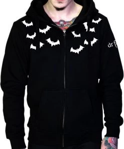 Dr Faust OMEN COLLECTIONNEW Bat Crazy Thick Men's Black Hoodie - Marley