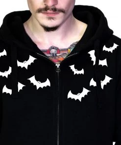 Dr Faust OMEN COLLECTIONNEW Bat Crazy Thick Men's Black Hoodie - Marley