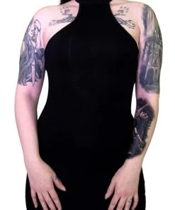 Dr Faust Beguiling Choker Bodycon Black Midi Dress - Londyn DRESSES