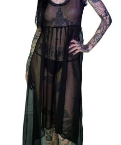 Dr Faust Bewitching Black Long Sheer Dress - Lacey 10 Dr Faust Bewitching Black Long Sheer Dress - Lacey