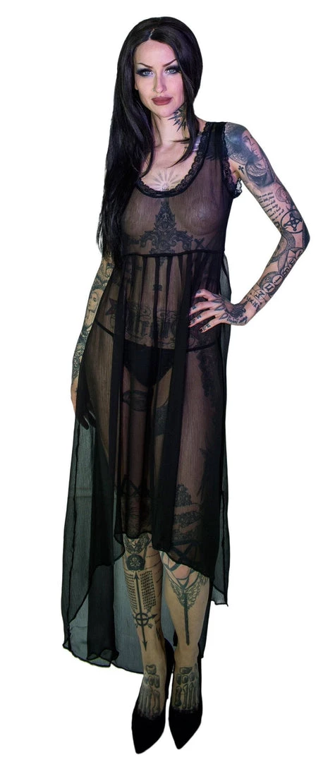 Dr Faust Bewitching Black Long Sheer Dress - Lacey 6 Dr Faust Bewitching Black Long Sheer Dress - Lacey