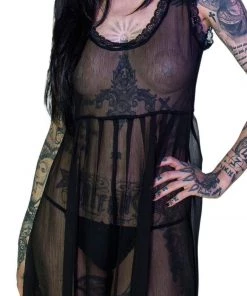 Dr Faust Bewitching Black Long Sheer Dress - Lacey 9 Dr Faust Bewitching Black Long Sheer Dress - Lacey