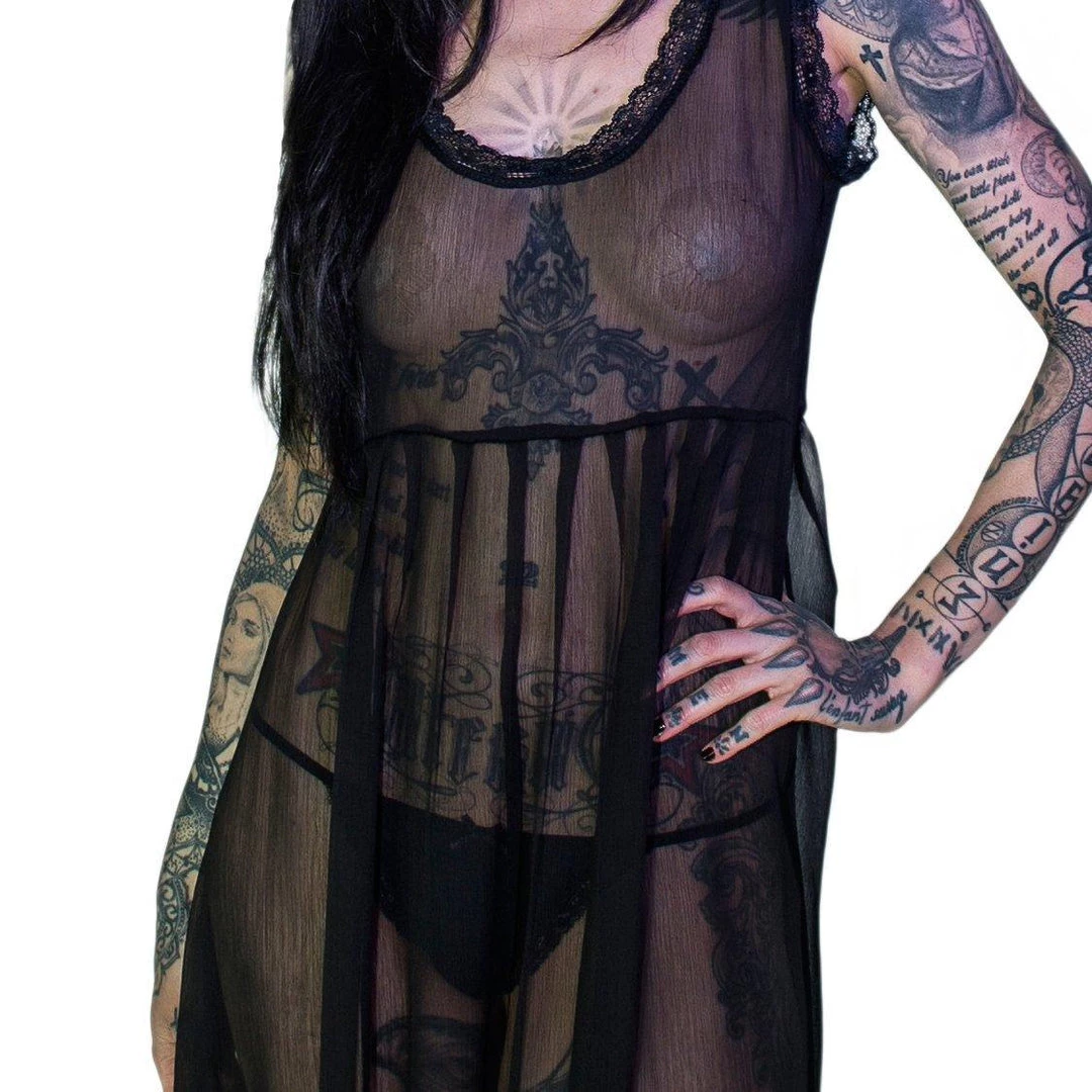 Dr Faust Bewitching Black Long Sheer Dress - Lacey 5 Dr Faust Bewitching Black Long Sheer Dress - Lacey