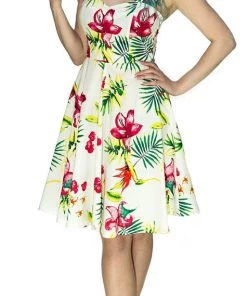 Dr Faust Bird Of Paradise Flower White Midi Dress - Maggie