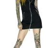 Dr Faust Velvet Lining Black Biker Mini Dress - Charlotte DRESSES