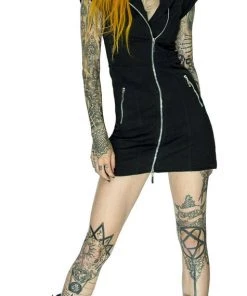 Dr Faust Velvet Lining Black Biker Mini Dress - Charlotte DRESSES