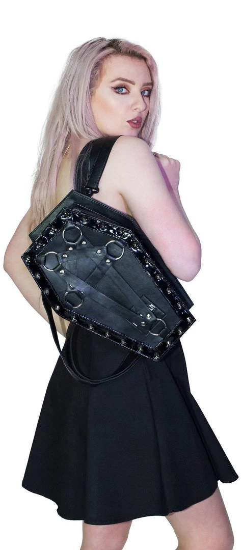 Dr Faust ACCESSORIES Black Pentagram Vegan Leather Coffin Bag - Primrose