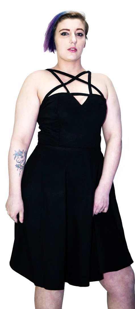 Dr Faust Black Strap Pentagram Plus Size Midi Dress - Onna