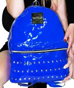 Dr Faust ACCESSORIES Blue Patent Vegan Leather Backpack - Shining